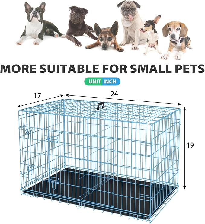 BestPet | Dog Crate | 24" | Blue | Foldable Metal Kennel with Double Doors, Secure Slide-Bolt Latches, Leakproof Tray | Portable Dog Cage for Small Breeds | for Travel, Indoor & Outdoor Use-PawvioPets