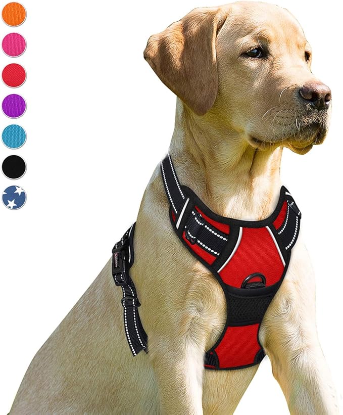 BARKBAY No Pull Dog Harness Front Clip Heavy Duty Reflective Easy Control Handle for Large Dog Walking(Red,L)-PawvioPets