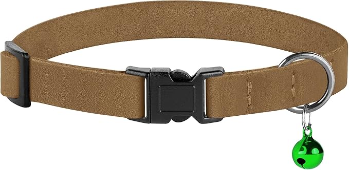 Breakaway Cat Collar Leather with Removable Bell - 13 Colors Available - Soft Adjustable Girl Boy Safety Lightweight Pet Kitten Collars Pink Brown Blue Green Red Orange Black (Brown)-PawvioPets
