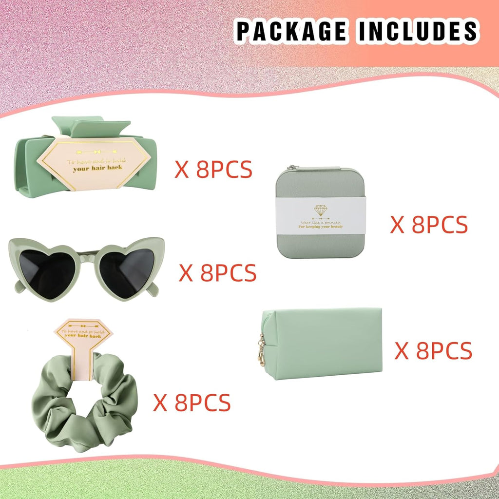 Bridesmaid Scrunchies Proposal Gifts Bachelorette Hair Claws Clips Girls heart sunglasses for Wedding Party Favors (40, White&Sage Green box)