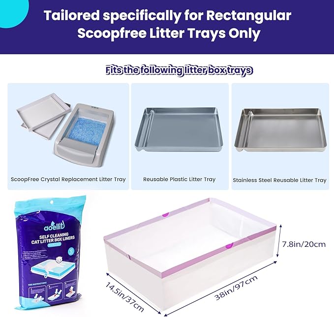 12 Count Litter Box Liners, Waste Bags Compatible with Pet-safe ScoopFree Self-Cleaning Litter Box Tray, Drawstring Litter Bags for Reusable Tray, Pre-Separated (38"L x 14.5"W x 7.8"H)-PawvioPets