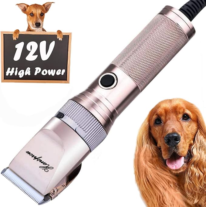 Dog Clippers for Grooming, 12V Pet Hair Clipper, Professional Heavy Duty Pet Grooming Clipper Corded Dog Trimmer for Thick Coats with Guard Combs Brush for Dogs Cats-PawvioPets