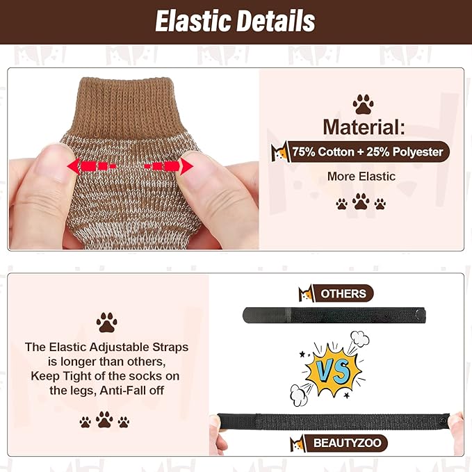 BEAUTYZOO Anti Slip Dog Socks for Small Medium Large Dogs,Paw Protector with Grips for Hardwood Floor Hot/Cold Pavement,Traction Control 3 Pairs AntiTwist Dog Shoes to Prevent Licking for Senior Dog-PawvioPets