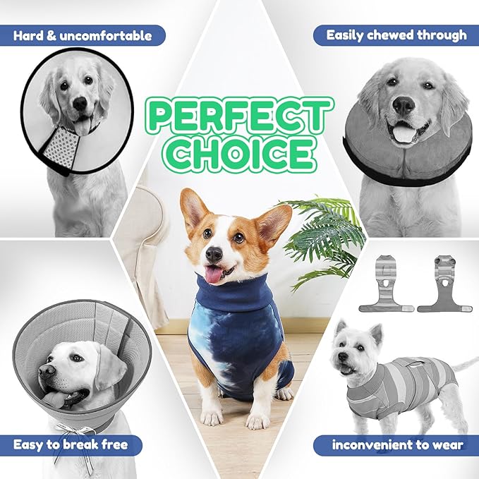 Breathable Dog Recovery Suit for Male/Female, Tie Dye Blue Dog Onesie for Abdominal Wounds, Cone E-Collar Alternative After Surgery to Anti-Licking, Professional Surgery Suit for Dogs-PawvioPets