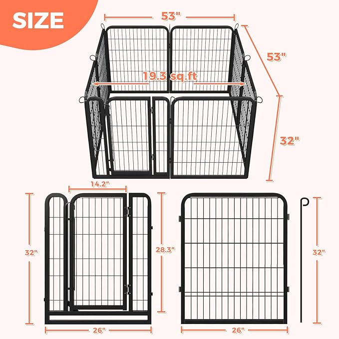 32 Inch Dog Playpen - 8 Panels Metal Pet Exercise Pen for Small-Medium Dogs, Indoor/Outdoor Dog Fence for Yard, Garden, Camping & RV Travel-PawvioPets