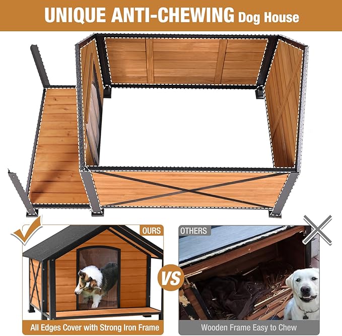 Dog House Outdoor & Indoor, Dog Kennel for Winter, Insulated Puppy Shelter for Small & Medium & Large Dogs,Unique All-Around Iron Frame (Medium)-PawvioPets