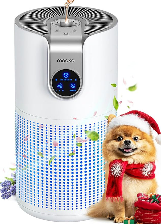 Air Purifiers for Home Large Room Up to 1500ft² with Aromatherapy, MOOKA HEPA Air Purifier for Bedroom Pets Kitchen, Air Filter Cleaner for Wildfire Smoke Pollen Dust Dander Odor, 15dB, M03-PawvioPets