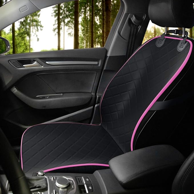Active Pets Dog Car Seat Cover, Waterproof Front Seat Protector for SUV Truck Sedan, Pet Safety Travel Comfort System with Universal Fit, Pink-PawvioPets