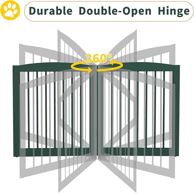 Freestanding Pet Gate for Dogs, Foldable Wooden Dog Gate for House, Indoor Dog Gate for Doorways, Stairs, Step Over Pet Puppy Safety Fence, Support Feet Included,24" Height 3 Panels,Green-PawvioPets