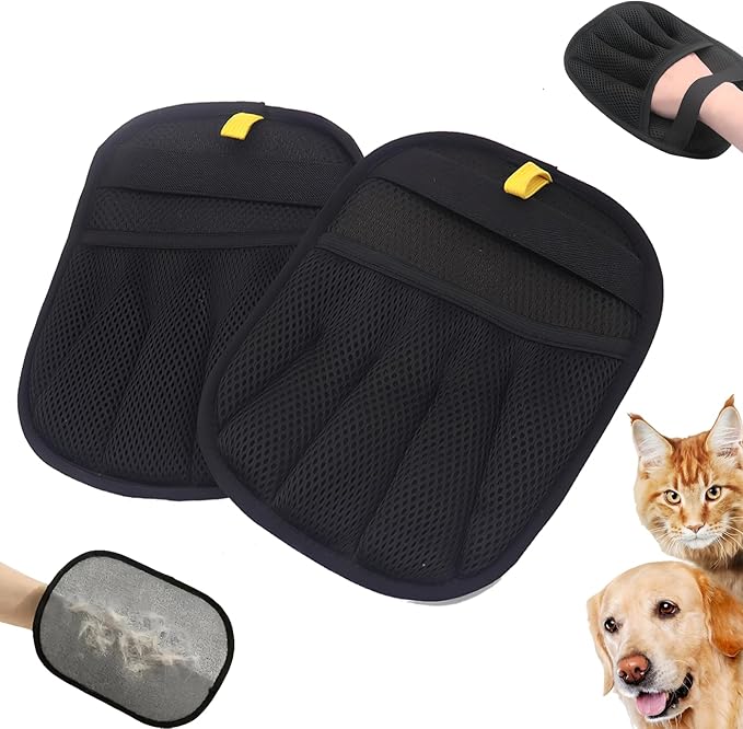 Double-Sided Pet Hair Removal Gloves - Reusable Static Removal Grooming Gloves for Dogs & Cats, Efficient Fur Removal Tool for Furniture, Carpet, Car Seats, Sofa, Bedding & Clothes (2 Pack)-PawvioPets