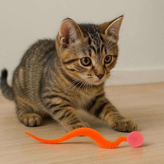 6 Pcs Bouncy Ball for Cats, Colorful Fuzzy Bouncy Cat Worm Toy Ball Fuzzy Worms (Balls Colors are Random)-PawvioPets