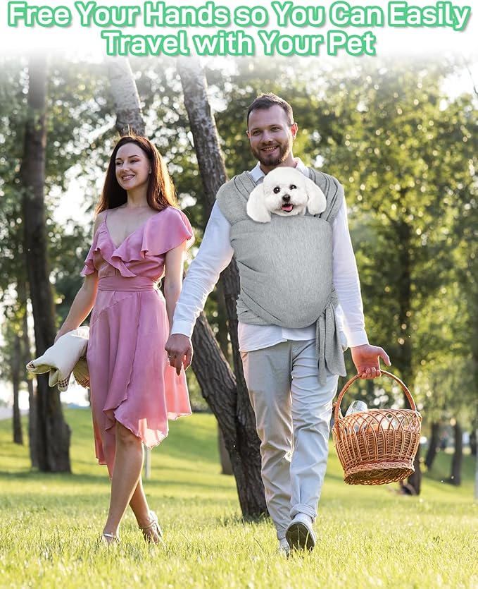 Dog Sling Swaddle Carrier for Small Dog, Cat Front Carriers for Small Pet up to 20lbs, Puppy Pouch with Adjustable Straps, Hands Free Pet Sling, Anti Anxiety Puppy Sling (Light Grey)-PawvioPets