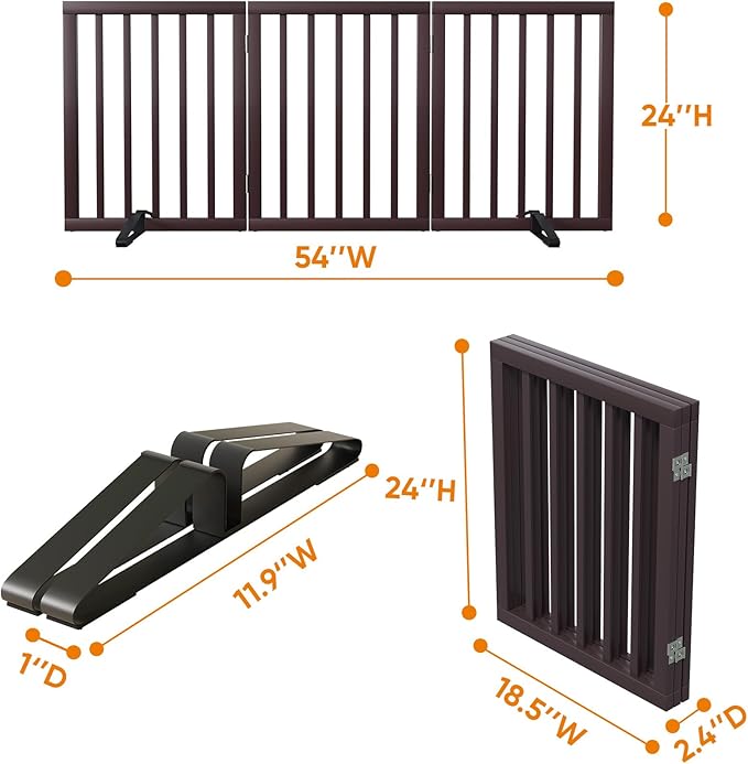 Brown 18-55" Wide Dog Gate, Bamboo Freestanding Pet Gates for Dogs, Puppy Fence-PawvioPets