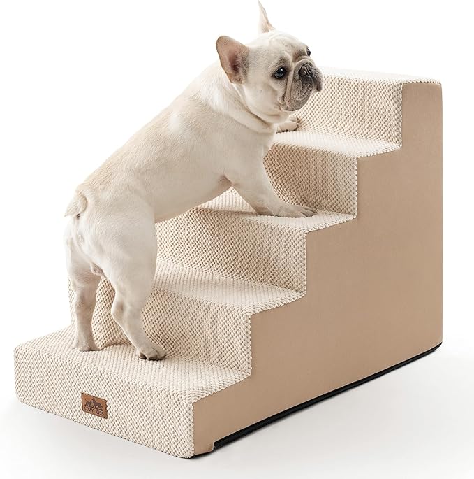 Dog Stairs for Small Dogs, 5 Tier Wider Pet Stairs for High Beds, 23.6" H Non-Slip Dog Steps for Old Cats, Puppies, Small Medium Dogs, 29.5x19.7x23.6 inch, Beige-PawvioPets