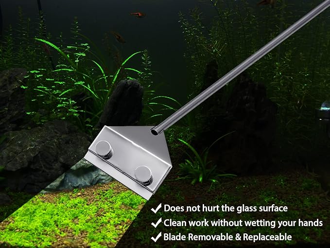Aquarium Fish Tank Tools Kit Stainless Steel Algae Cleaning Scraper Razor Cleaner with 10 Pcs Blades (26 Inch)-PawvioPets