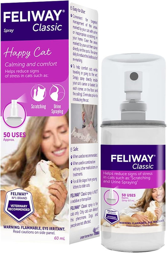 FELIWAY® Classic Cat Calming Spray, 60ml - Comforts Cats at Home and On the Go and Helps to Calm During Travel-PawvioPets