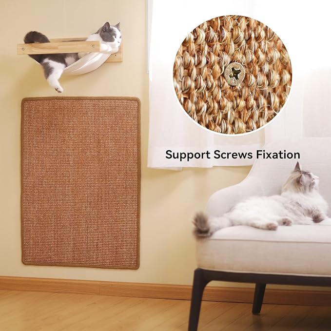 FUKUMARU Cat Scratcher Mat, 23.6 X 15.7 Inch Natural Sisal Cat Scratch Mats, Horizontal Cat Floor Scratching Pad Rug with Sticky Tapes, Protect Couch and Carpets-PawvioPets