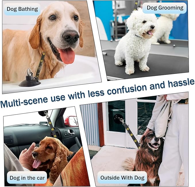 Dog Bathing Tether with Heavy Suction Cup, Dog Grooming Tub Restraint Leash with Adjustable Collar for Pet Cat Shower and Grooming-PawvioPets