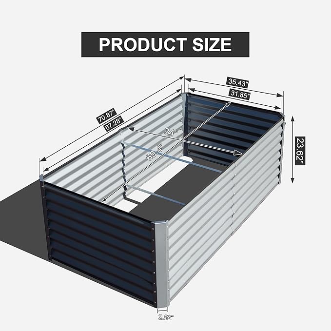 Domi Raised Garden Beds Outdoor, 6x3x2ft Thickening Tall Metal Rectangular Deep Root Box Planter for Vegetables, Flowers, Herbs, and Succulents 2" Deep w/ 256 Gallon Capacity - Silvery-PawvioPets