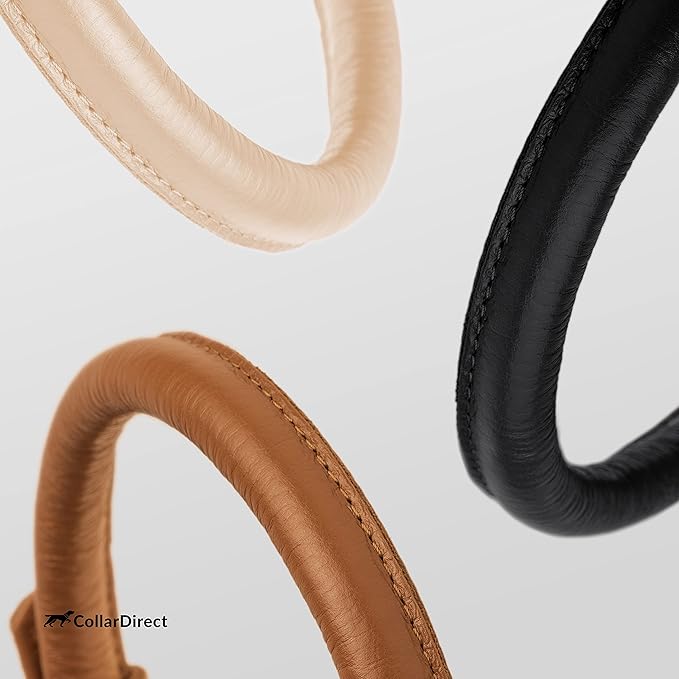 CollarDirect Rolled Leather Dog Collar, Soft Padded Round Puppy Collar, Handmade Genuine Leather Collar Dog Small Large Cat Collars 13 Colors (11-14 Inch, Black Textured)-PawvioPets