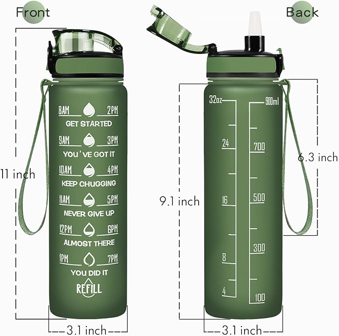 Enerbone Water Bottle, Leakproof BPA & Toxic Free, Motivational Water Bottle with Times to Drink and Straw, Fitness Sports Water Bottle with Strap for Office, Gym, Outdoor Sports-PawvioPets