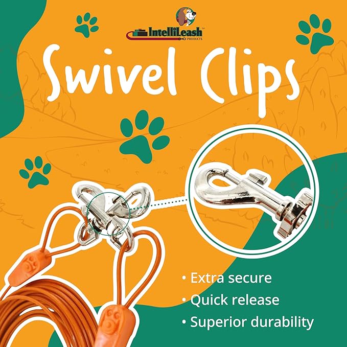 30FT Tie-Out Cables for Dogs - Strong, Safe, and Durable Dog Tie-Outs for Small Dogs up to 90 Pounds - Weather and Wear Resistant Galvanized Aircraft Cable for Outside Use-PawvioPets