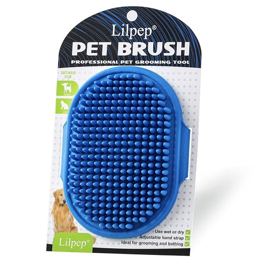 Dog Grooming Brush, Lilpep Pet Shampoo Bath Brush Soothing Massage Rubber Comb with Adjustable Ring Handle for Long Short Haired Dogs and Cats (Blue, pack of 1)-PawvioPets