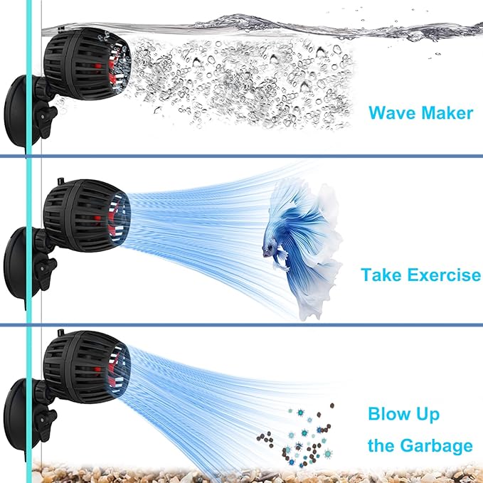 Carefree Fish Aquarium DC12V 10W Wave Maker 4 Level Adjustable Flow Rate Powerhead 1500Gph Wave Pump for 10~60Gal Freshwater and Saltwater Fish Tank-PawvioPets