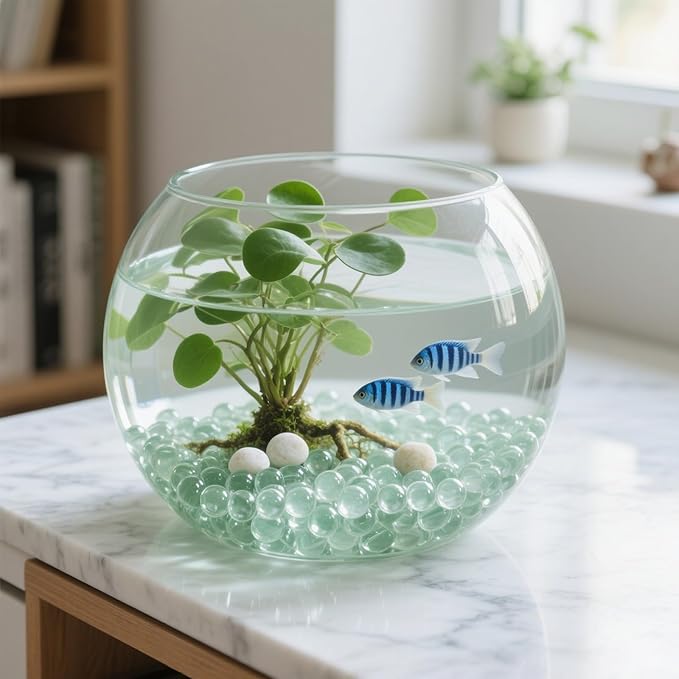 2.16LB Glass Beads Vase Filler Aquarium Gravel Decor Flat Glass Marbles Gems Pebbles Fish Tank Rocks Home Decorative Art Craft - Clear-PawvioPets