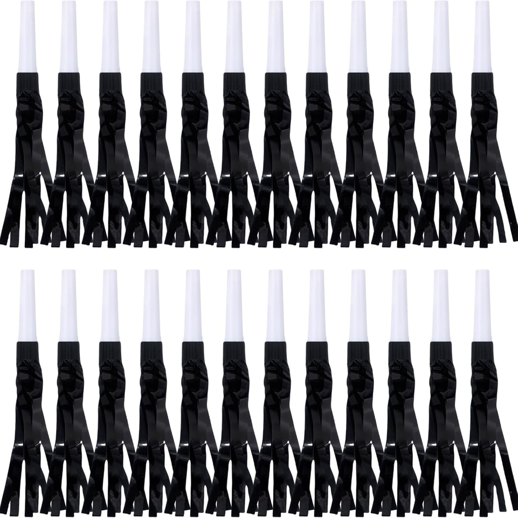 Metallic Fringed Noise Makers, 24 Pcs, Black, for Baby Shower, Kids Birthday, New Year Party