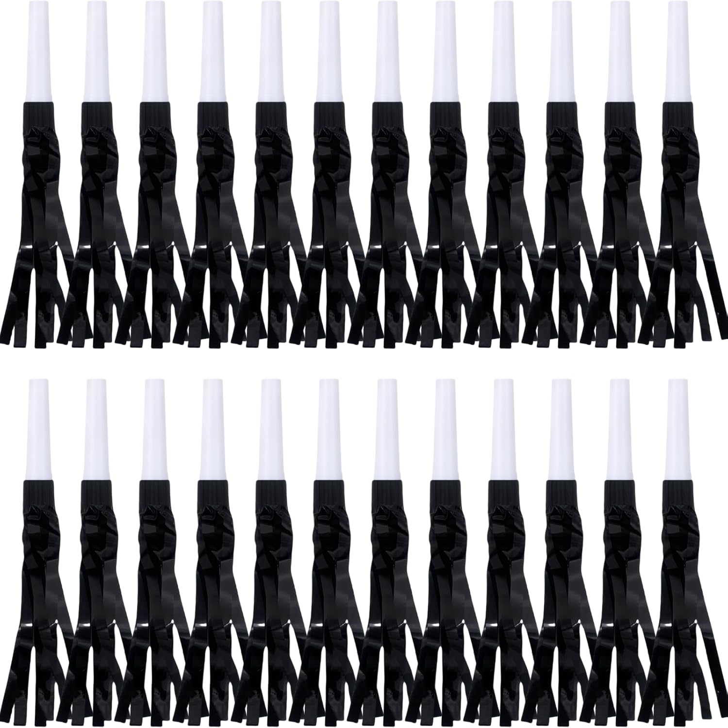 Metallic Fringed Noise Makers, 24 Pcs, Black, for Baby Shower, Kids Birthday, New Year Party