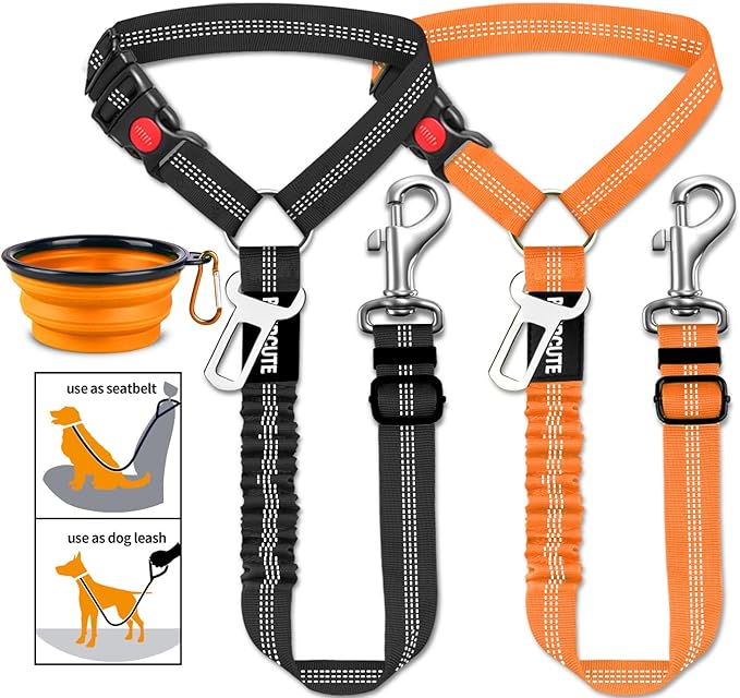 3 Piece Set Dog Seat Belt Retractable Dog Car Seatbelts Adjustable Pet Seat Belt for Vehicle Headrest Restraint Adjustable Heavy Duty & Elastic & Durable Car Harness for Dogs-PawvioPets
