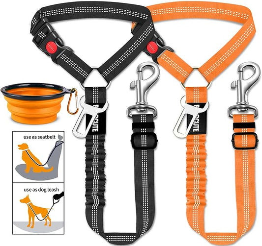3 Piece Set Dog Seat Belt Retractable Dog Car Seatbelts Adjustable Pet Seat Belt for Vehicle Headrest Restraint Adjustable Heavy Duty & Elastic & Durable Car Harness for Dogs-PawvioPets