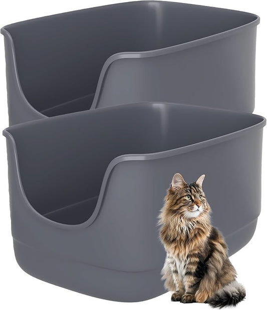 Gefryco Jumbo Cat Litter Box with High Sides, Extra Large for Muti Cats Open Big Cat Litter Box Anti-Splashing, High Wall Litter Tray for Indoor Medium and Large Cats(2Pack)-PawvioPets