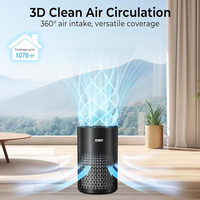 FITNATE Air Purifiers for Home Large Room Up to 1076 Ft² with Aromatherapy, H13 True HEPA Air Purifier for Pets, Quiet Air Cleaner for Smoke Dust Pollen Pet Dander Odor, with Night Light,Timer, Black-PawvioPets