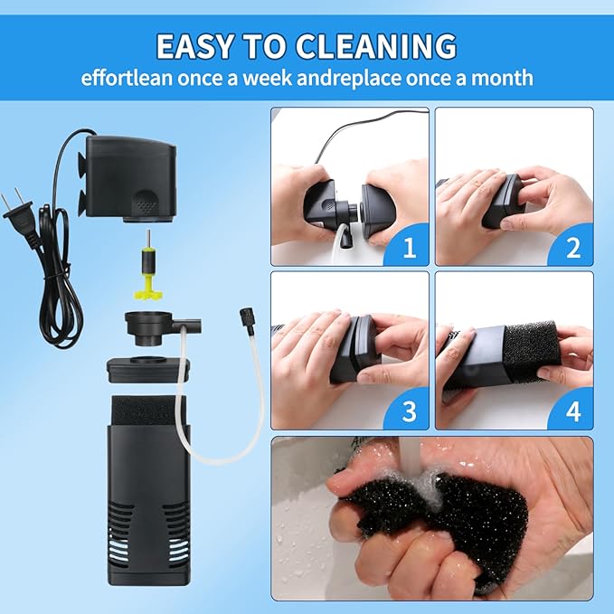 Fish Tank Filter for 15-40 Gallon Tank, 160 GPH Crystal Clear Powerful Internal Aquarium Filters Submersible Pump& Filter System for Fish Tank & Turtle Tank-PawvioPets