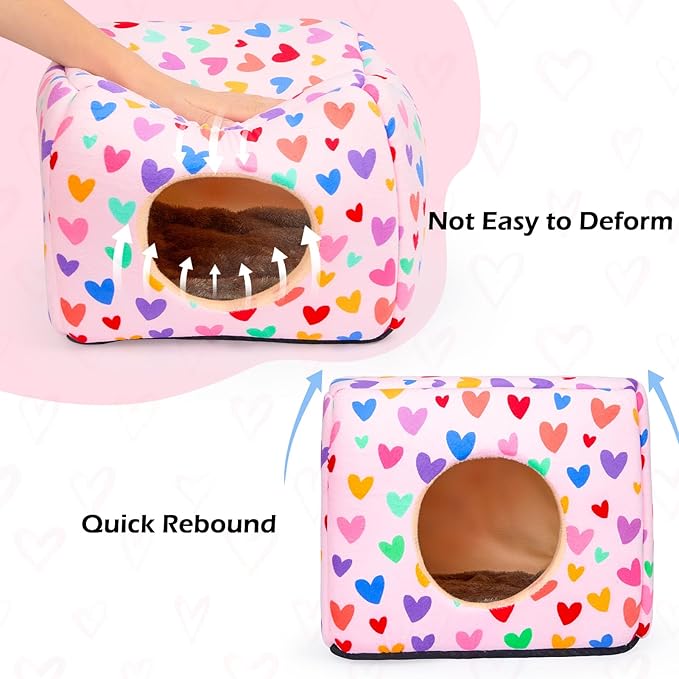 Bienbee Guinea Pig Hideout, Washable Guinea Pigs House Cozy Guinea Pigs Bed for Small Pet Bunny/Rabbit/Hamster/Chinchilla Guinea Pig Accessories Colorful Hearts-PawvioPets