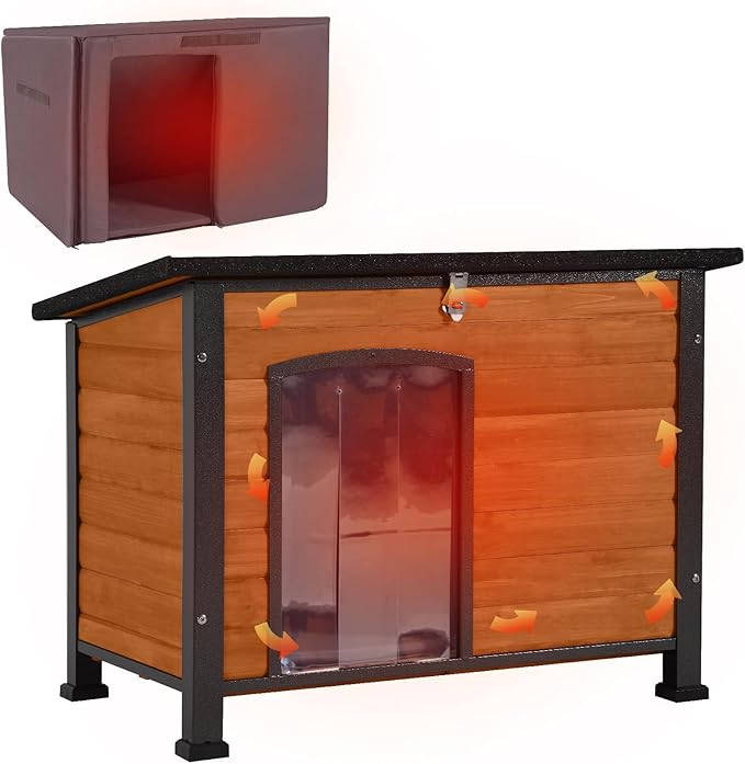 Aivituvin Outdoor Dog House with Insulated Liner Waterproof Dog Kennel for Winter Cat House for Small & Medium & Large Dogs,Cats,Unique All-Around Iron Frame-PawvioPets