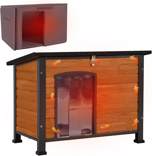 Aivituvin Outdoor Dog House with Insulated Liner Waterproof Dog Kennel for Winter Cat House for Small & Medium & Large Dogs,Cats,Unique All-Around Iron Frame-PawvioPets