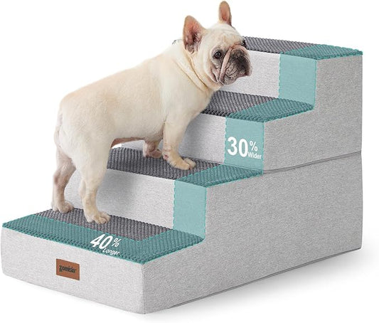 Dog Stairs for Large Dogs - Extra Wide Pet Stairs 2 in 1 with Zippers Suitable for Couch and Bed, Foam Dog Steps with Non Slip Bottom Grey 4 Steps, Grey-PawvioPets