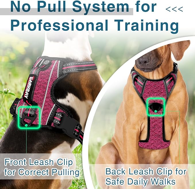 BARKBAY Dog Harness No Pull with ID Tag Pocket - Heavy Duty, Reflective, Easy Control for Large Dogs(Pink/Black,S)-PawvioPets