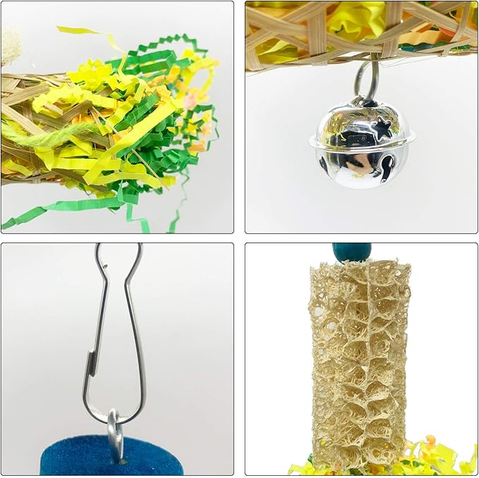 EBaokuup Bird Parrots Shredding Toys Parakeet Chewing Toys Bird Loofah Toys Parrot Cage Shredder Toys Bird Foraging Hanging Toys Bird Accessories for Parrots Lovebird Cockatiel Conure African Grey-PawvioPets