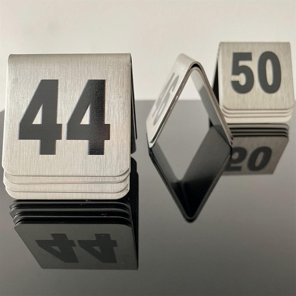 10 Pcs Metal Place Cards Stackable Tent Style Table Numbers，Place Card Holders for Celebration Wedding Party Restaurants Cafes Bars Gatherings meeting Room Board Game Serial (Small 41-50, Black)