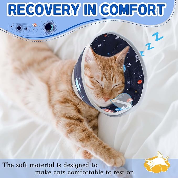 Cat Cone Collar Soft, Comfortable Cat Recovery Collar Pet Cone for Small Large Cats, Lightweight Elizabethan Collar for Cats Kittens After Surgery Prevent from Licking Wounds, Star, M-PawvioPets