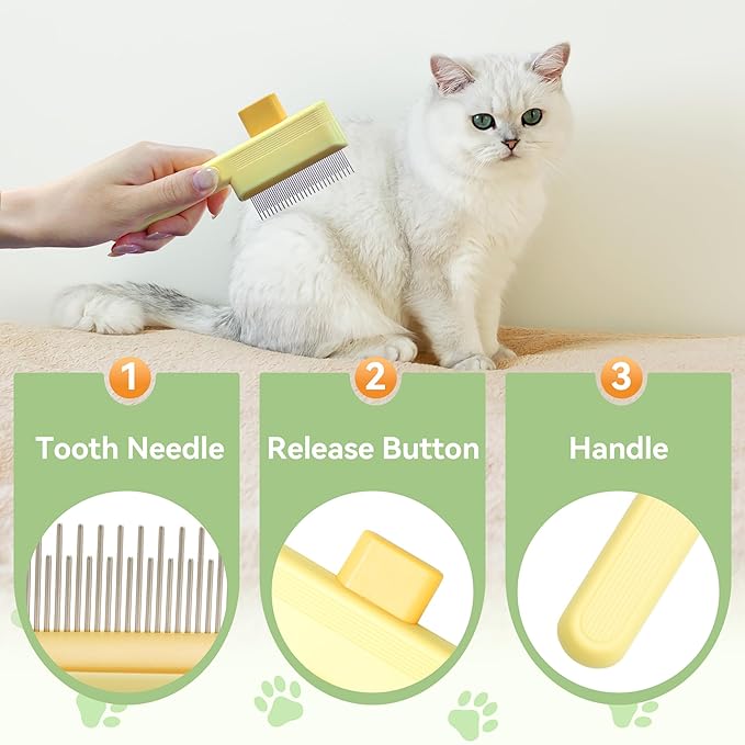 Flea Comb for Cats & Dogs Brush for Shedding Self Cleaning Pet Comb Lice Comb with Long & Short Stainless Steel Teeth Pet Hair Removal Tool 2025-PawvioPets
