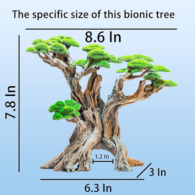 Fish Tank Decor- Bonsai Tree of The Forest with Faux Moss- Aquarium Decoration Aquascaping- Made of Sandstone, 8.8 x 4.3 x 7.8 inches-PawvioPets