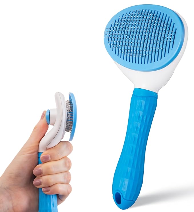 AIXINPET Cat & Dog Self Cleaning Slicker Brush - Easy to Remove Loose Fur, Harmless Deshedding Grooming Tool, Massaging Function - Suitable for Shedding & Furry Pets, like Rabbits and Ferrets-PawvioPets