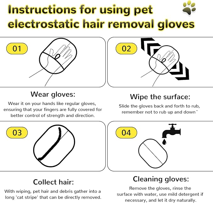3Pcs Electrostatic Gloves Pet Hair Removal, 2025 Thickened Pet Hair Remover Glove, Washable Reusable Dog Cats Hair Gloves for Furniture Bed Sheets Couch Clothes Carpet Car Seat-PawvioPets
