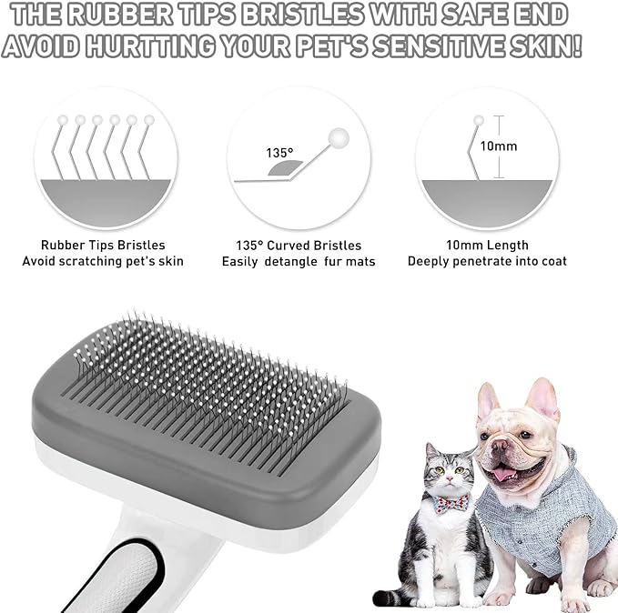 Dogs Cats Self Cleaning Slicker Brush for Shedding & Grooming Any Breed of Pets, Remove Loose Undercoat Knots Mats Tangled Hair for Small Medium Large Animal With Long Short Fur Length-Grey-PawvioPets