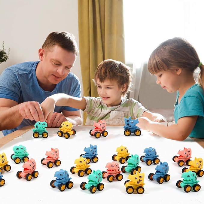 18Pcs Dinosaur Pull Back Cars Set for Kids Toddlers, Bulk Mini Racing Vehicles Toys Party Favors, Pinata Fillers, Goodie Bag Stuffers, Classroom Prizes for Boys Girls-PawvioPets